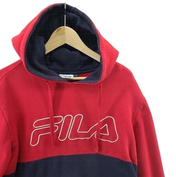 Fila Men's Pullover Hoodie Kangaroo Pocket Red Blue XL Extra Large Sweater - Picture 1 of 4